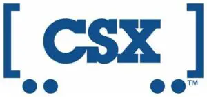 A blue and white logo of csx railroad