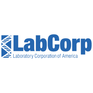 A green background with the word labcorp in blue.