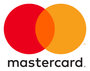 A red and orange mastercard logo on a green background.